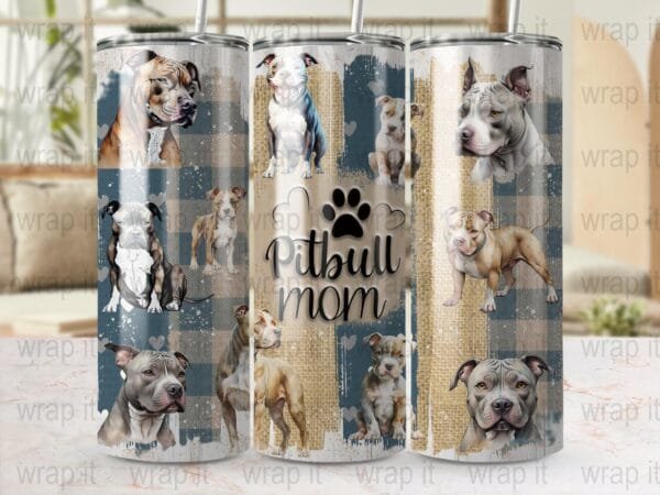 Proud Pitbull Mom Tumbler Sublimation Wrap, Instant Download, 20 oz 30 oz Skinny Tumbler, Pit Bull Dog Mom Tumbler, Pitbull Sublimation png