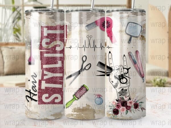 Hair Stylist Tumbler Wrap Sublimation png, 20 oz 30 oz Skinny Tumbler, Instant Download, Hairdresser wrap, Stylist Tumbler, Hair Cutter png