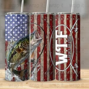 Funny Fishing WTF Tumbler Wrap PNG Sublimation Instant Download, 20 oz Skinny Tumbler, Where's the Fish Tumbler, 30 oz Skinny, Bass Fish