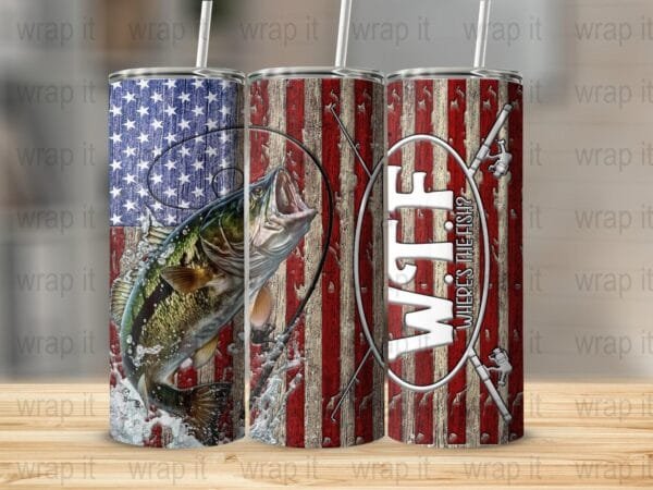 Funny Fishing WTF Tumbler Wrap PNG Sublimation Instant Download, 20 oz Skinny Tumbler, Where's the Fish Tumbler, 30 oz Skinny, Bass Fish