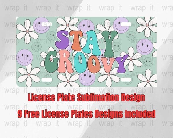 Retro Stay Groovy Smiley Flower Car License Plate Sublimation PNG Instant Download, 12 x 6 inch License Plate Design, Vintage Groovy Smile