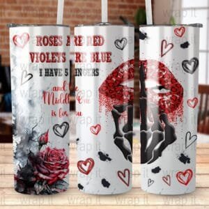 Funny Skeleton Lips Sarcastic Bitch Tumbler PNG Wrap Sublimation, Instant Download, 20 oz Skinny Tumbler, Tumbler 20ozs, Funny Goth Wrap