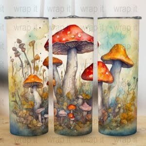 Mushrooms Watercolor Tumbler Wrap PNG Sublimation, Instant Download, 20 oz 30 oz Skinny Tumbler, Fungus Mushroom Tumbler PNG, Cottagecore