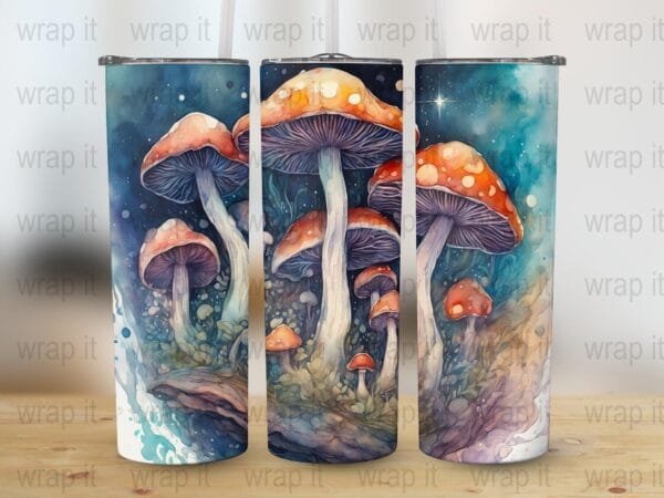 Night Mushrooms Tumbler Wrap PNG Sublimation, Instant Download, 20 oz 30 oz Skinny Tumbler, Cottagecore Mushroom png, Fungus Wrap Tumbler