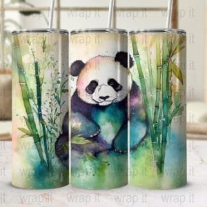 Watercolor Panda Tumbler Wrap PNG, Sublimation Design, Instant Download, 20 oz 30 oz Skinny Tumbler Wrap, Bamboo Panda Bear Tumbler Design