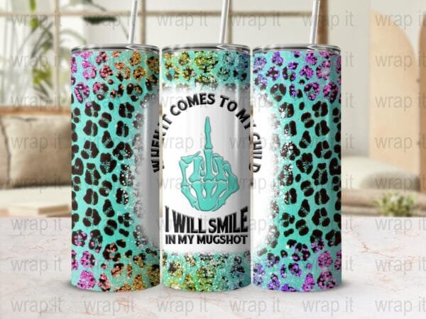 Funny Protective Mom Mug Shot Tumbler Wrap Sublimation PNG, Instant Download, 20 oz 30 oz Skinny Tumbler Wrap, Skeleton Middle Finger png