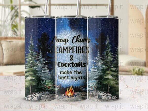 Campfire Cocktails Camping Tumbler Wrap PNG Sublimation, 20 oz 30 oz Skinny Tumbler, Instant Download, Camp Life Wrap, Camping png Camp Life