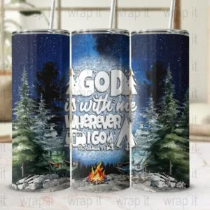 God is With Me Camping Tumbler Wrap PNG Sublimation, 20 oz 30 oz Skinny Tumbler, Instant Download, Camp Life Wrap, Camping png