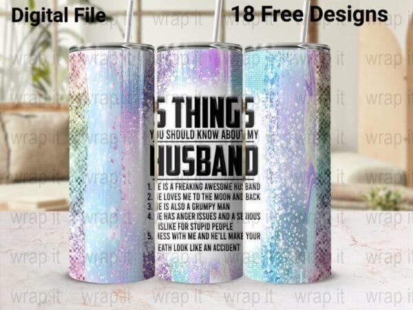 Funny Wife Husband Loves Wife Tumbler Wrap PNG Sublimation, 20 oz 30 oz Skinny Tumbler Wrap, Instant Download, Sarcastic Sassy PNG, Grumpy