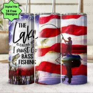 Funny Bass Fishing Lake Tumbler Wrap PNG Sublimation, 20 oz 30 oz Skinny Tumbler, Instant Download, Fishing Tumbler Him, Funny Dad Bass Wrap