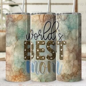 World's Best Mom Mother's Day Tumbler Wrap PNG, Mothers Day Sublimation, 20 oz 3 oz Skinny Wrap, Mom Gift, Watercolor Abstract Mama PNG