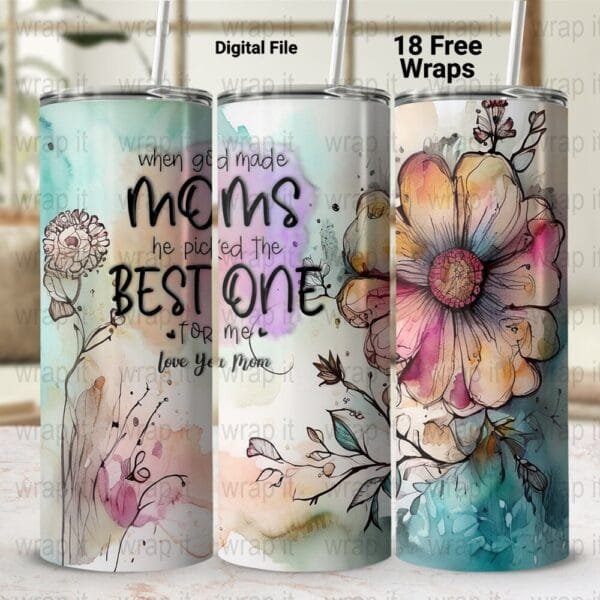 Mom Christian Mother's Day Tumbler Wrap PNG, Mothers Day Sublimation, 20 oz 30 oz Skinny Wrap, Mom Gift, Watercolor Flowers Mama Wrap