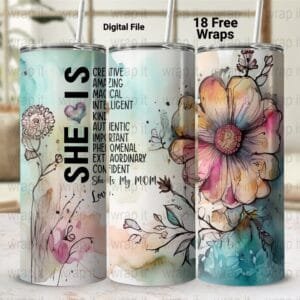 She Is Mom Mother's Day Daughter Son Tumbler Wrap PNG, Mothers Day Sublimation, 20 oz 30 oz Skinny Wrap, Mom Gift, Personalized Mom Tumbler