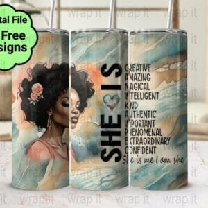 She Is Strong Tumbler Wrap Sublimation PNG, 20 oz 30 oz Skinny Tumbler, Instant Download, Strong Woman Wrap, I am Strong PNG, Christian Wrap