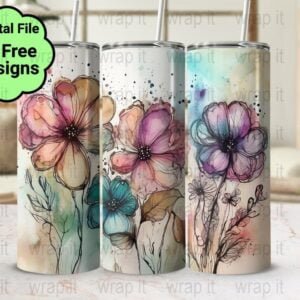 Alcohol Ink Wildflowers Tumbler Wrap Sublimation PNG, 20 oz 30 oz Skinny Tumbler, Instant Download, Flowers Tumbler PNG, Watercolor Flowers