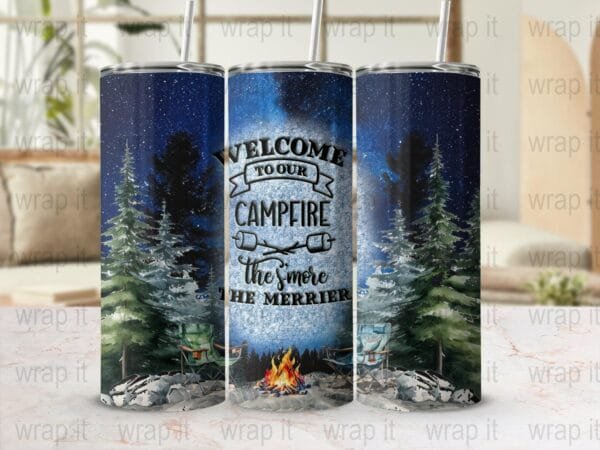 Camping Welcome to our Campfire Tumbler Wrap PNG Sublimation, 20 oz 30 oz Skinny Tumbler, Instant Download, Camp Life Wrap, Camping png