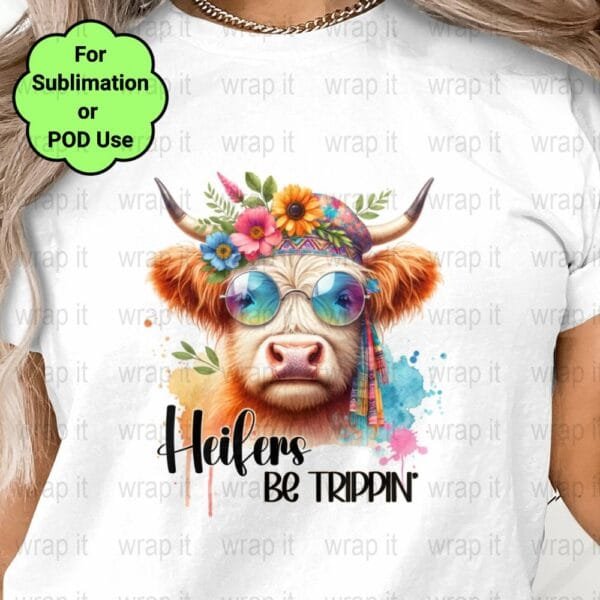 Highland Heifers Be Tripppin Funny Hippie Cow Sublimation or POD Design, Instant Download, Funny Cow Heifer Print on Demand Design PNG