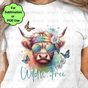 Highland Heifer Wild Free Hippie Groovy Sublimation or POD Design, Instant Download, Funny Cow Heifer T shirt Print on Demand, Wild Heifer