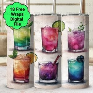 Cocktails Rocks Glasses Tumbler Wrap PNG, Sublimation Tumbler, 20 oz Skinny Tumbler, Instant Download, Drinking Tumbler wrap Drinks png