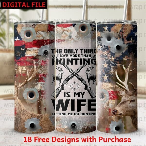 Funny Hunting Husband Wife Tumbler Wrap Sublimation PNG, 20 oz 30 oz Skinny Wrap, Instant Download, Funny Hunting Wrap for Dad Husband