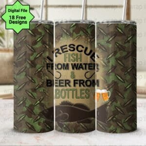 Funny Fishing Beer Tumbler Wrap PNG Sublimation, 20 oz 30 oz Skinny Tumbler, Instant Download, Fishing Tumbler Him, Funny Dad Wrap, Beer png