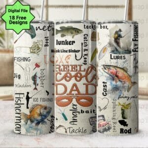 Fishing Reel Cool Dad Fish Tumbler Wrap PNG Sublimation, 20 oz 30 oz Skinny Tumbler, Instant Download, Fishing Tumbler Him, Funny Dad Wrap