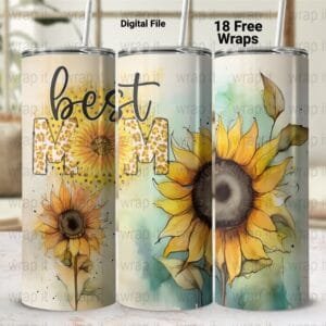 Best Mom Sunflowers Mothers Day Tumbler Wrap PNG, Mothers Day Sublimation, 20 oz 3 oz Skinny Wrap, Mom Gift, Sunflowers Mom PNG, Best Mama