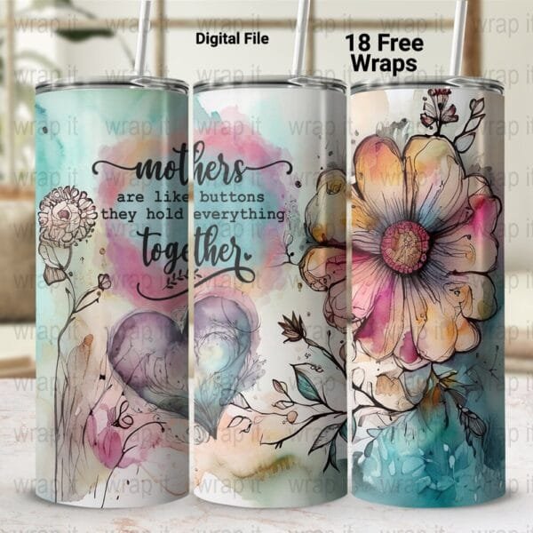 Mom Mama Mother's Day Love Tumbler Wrap PNG, Mothers Day Sublimation, 20 oz 3 oz Skinny Wrap, Mom Gift, Watercolor Wildflowers Mama Wrap