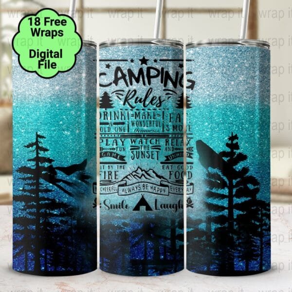 Funny Camping Rules Tumbler Wrap PNG, Sublimation Tumbler, 20 oz Skinny Tumbler, Instant Download, Camp Tumbler Wrap, Camping PNG Camp Rules