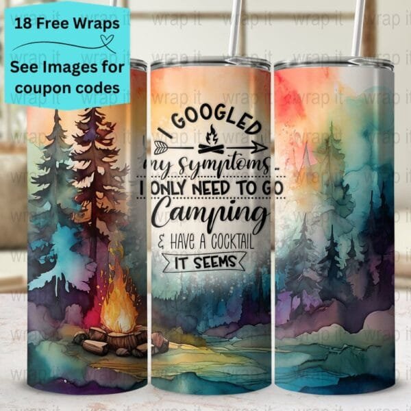 Funny Camping Googled Campfires Cocktails Tumbler Wrap PNG, Sublimation Tumbler, 20 oz Skinny Tumbler, Instant Download, Waterslide Download