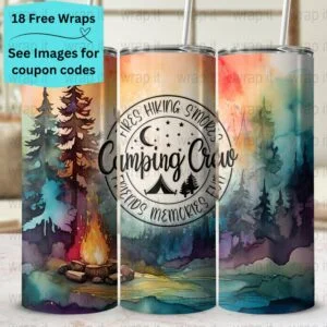 Camping Campfire Friends Family Tumbler Wrap PNG, Sublimation Tumbler, 20 oz Skinny Tumbler, Camp Crew png, Instant Download, Love Camping