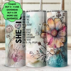 Mother's Day Mum Positive Strong Woman Tumbler Wrap PNG, Sublimation Tumbler, 20 oz Skinny Tumbler, Instant Download, Mum Tumbler Wrap