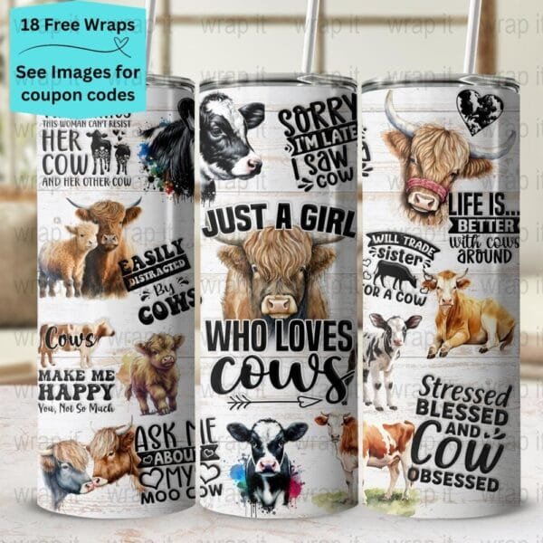 Girl Loves Cows Funny Heifer Tumbler Wrap PNG, Sublimation Tumbler, 20 oz Skinny Tumbler, Instant Download, Heifer Tumbler Wrap Cow PNG