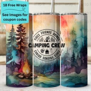 Funny Camping Crew Camp Fire Drinks Tumbler Wrap PNG, Sublimation Tumbler, 20 oz Skinny Tumbler, Instant Download, Waterslide Download