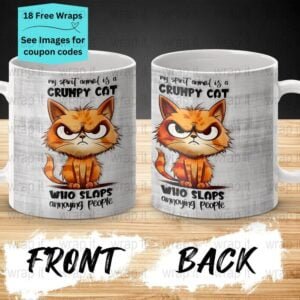 Funny Spirit Animal Grump Cat 11 oz and 15 oz Mug PNG Wrap, Mug Sublimation, Funny Coffee Mug  Cat Grumpy Coffee mug PNG, Instant Download