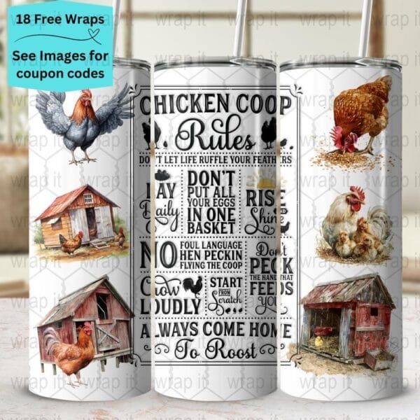 Funny Chicken Coop Rules Tumbler Wrap PNG, Sublimation Tumbler, 20 oz Skinny Tumbler, Instant Download, Chickens Tumbler PNG, Love Chickens