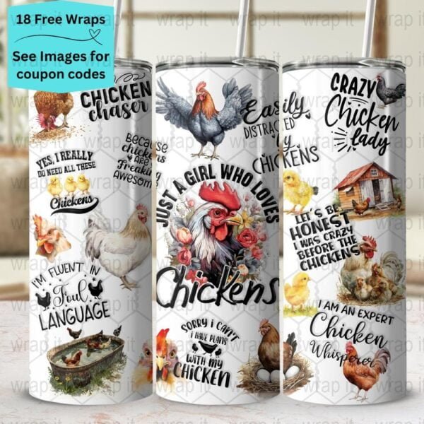 Funny Chicken Girl Loves Chickens Tumbler Wrap PNG, Sublimation Tumbler, 20 oz Skinny Tumbler, Instant Download, Chicken Farm Sublimation