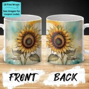 Sunflowers Watercolor Mug Sublimation PNG Wrap, 11 oz 15oz Coffee Mug png, Enamel Camp Cup Wrap PNG, Instant Download, Flowers png mug