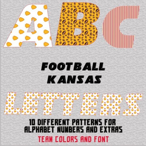 Football City Kansas Alphabet Font Sublimation Letters, Team Logo Font and Colors Red Gold, Alphabet Letters Bundle PNG, USA Football PNG