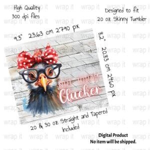 Crazy Chicken Funny Tumbler Wrap PNG, Sublimation Tumbler, 20 oz Skinny Tumbler, Love Chickens PNG, Pecked you Chicken with glasses