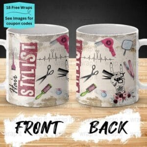 Hair Stylist Salon Mug Sublimation PNG Wrap, 11 oz 15oz Coffee Mug png, Enamel Camp Cup Wrap PNG, Instant Download, Cuts Hair png mug