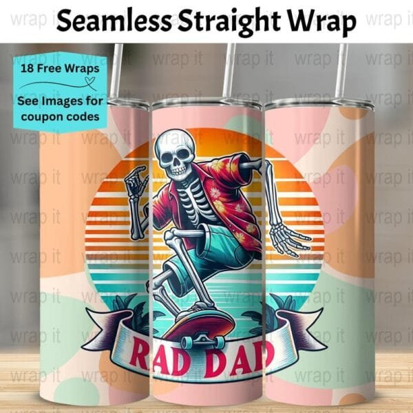 Rad Dad Father's Day Daddy Seamless Tumbler Wrap PNG, Sublimation Tumbler, 20 oz Skinny Tumbler, Instant Download, Funny Dad Sublimation