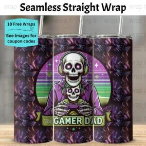 Gamer Dad Father's Day Daddy Seamless Tumbler Wrap PNG, Sublimation Tumbler, 20 oz Skinny Tumbler, Instant Download, Gaming Dad Wrap Tumbler