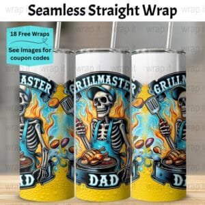 Funny Dad Grillmaster Father's Day Seamless Tumbler Wrap PNG, Sublimation Tumbler, 20 oz Skinny Tumbler, Instant Download, BBQ Dad Grill PNG