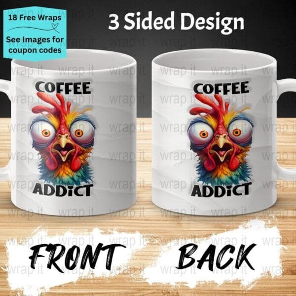 Crazy Chicken Funny Coffee Addict Mug Sublimation PNG, Enamel Camp Cup Wrap, 15oz Coffee Mug PNG, Funny Mug Wrap, Coffee Addict Mug Wrap