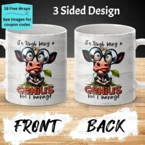 Funny Cow Heifer Genius Coffee Mug Sublimation PNG, Heifer Enamel Camp Cup Wrap, 15oz Coffee Mug PNG, Funny Mug Wrap, 11oz Mug Wrap Cow