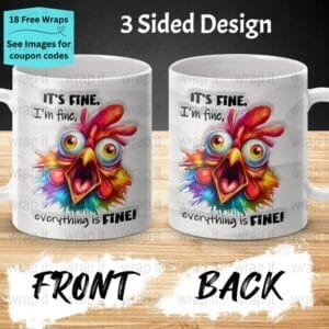 Funny Crazy Chicken It's Fine Coffee Mug Sublimation PNG, Enamel Camp Cup Wrap, 15oz Coffee Mug PNG, Funny Mug Wrap, 11oz Mug Chicken Wrap