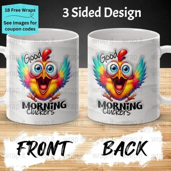 Funny Chicken Good Morning Coffee Mug Sublimation PNG, Enamel Camp Cup Wrap, 15oz Coffee Mug PNG, Funny Mug Wrap, Morning Cluckers Funny mug