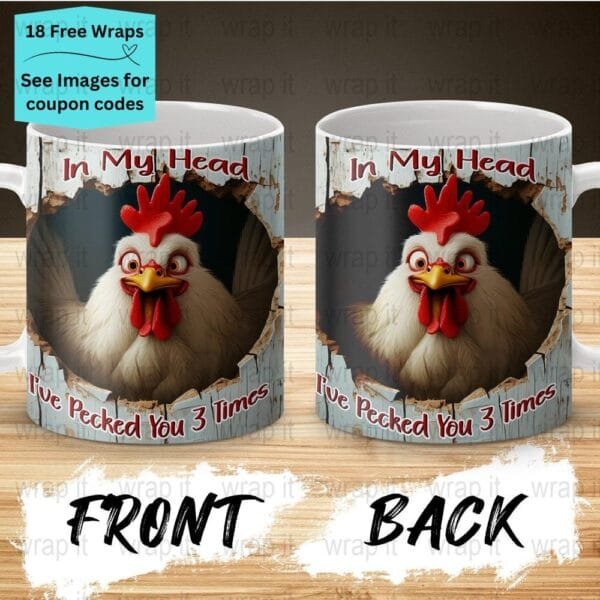 Funny Chicken Pecked You Cracked Wall Mug Wrap Sublimation PNG, 11 oz 15oz Mug, Enamel Camp Cup Wrap, Instant Download, Chicken Coffee Mug