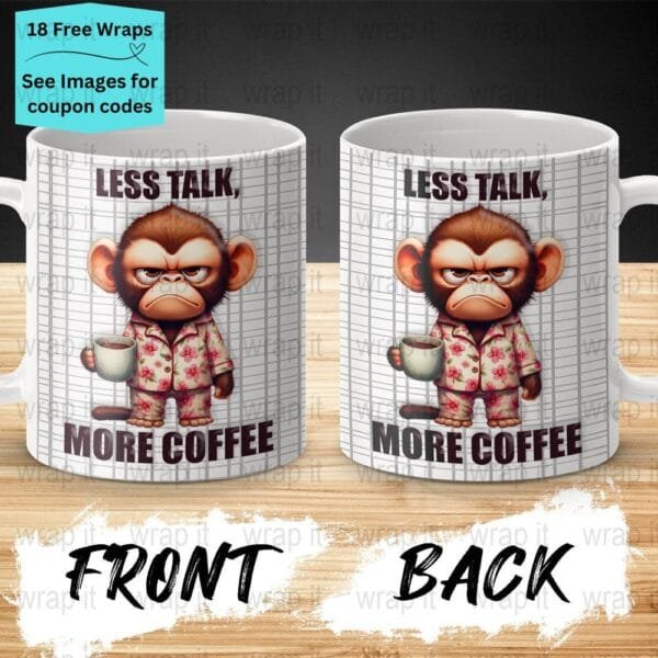 Funny Grumpy Coffee Monkey Mug Sublimation Wrap PNG, 11 oz 15oz Coffee Mug, Enamel Camp Cup Wrap, Mug PNG, Instant Download, Monkey png